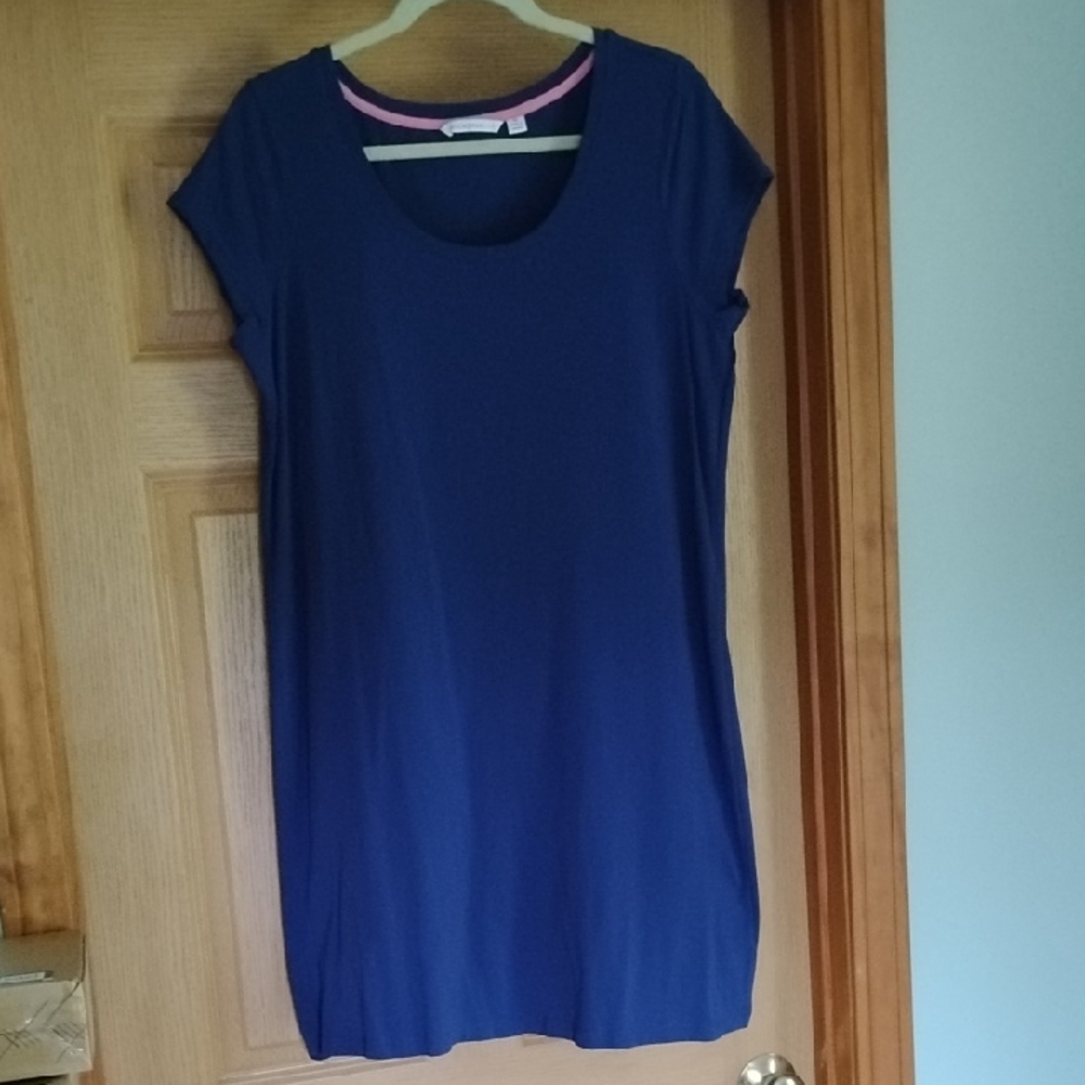 ISAAC MIZRAHI NAVY U NECK SHORT SLEEVE COTTON DRESS MEDIUM EUC
